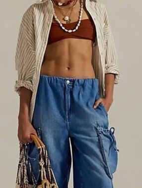 Free People Marty Pull On Cropped Wide Leg Denimn Shorts  Size Small